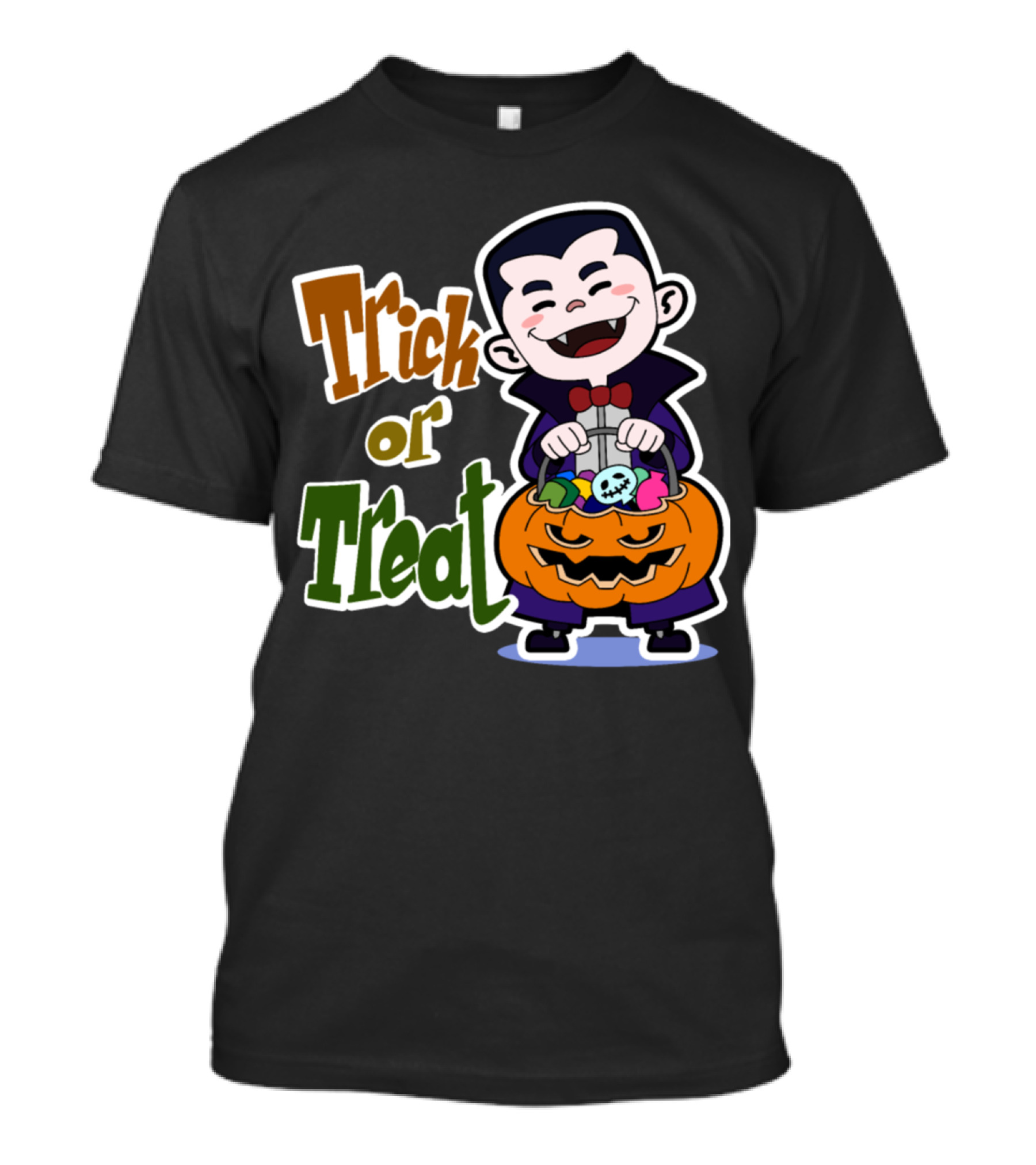 Trick Or Treat Kids Pumpkin Vampire With Halloween Candy T-Shirt