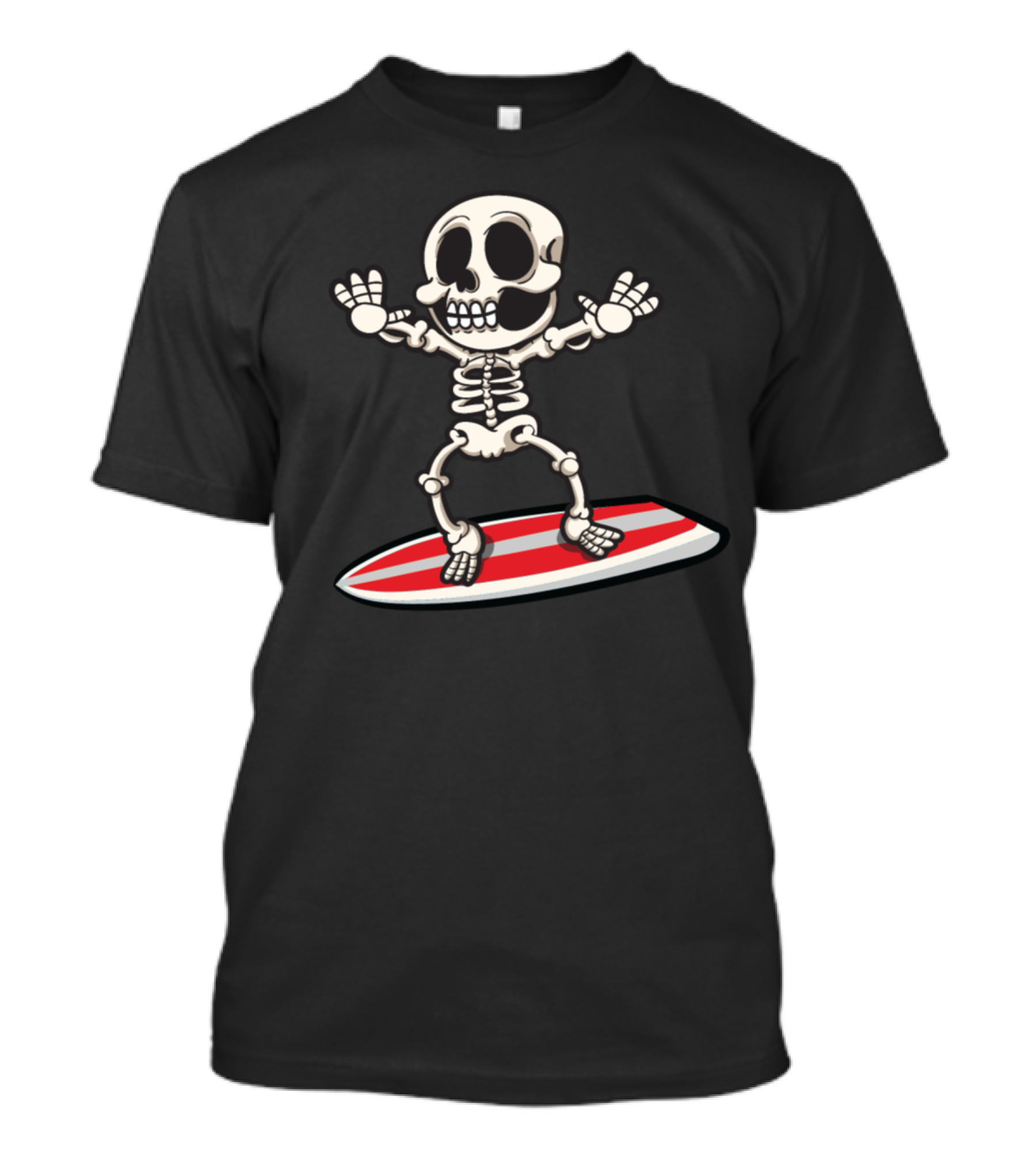 Skeleton Bones Surfing On Striped Surfboard T-Shirt