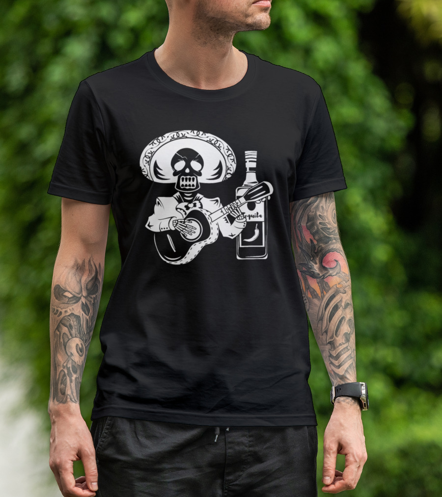 Dia De Los Muertos Mariachi Skeleton With Tequila T-Shirt