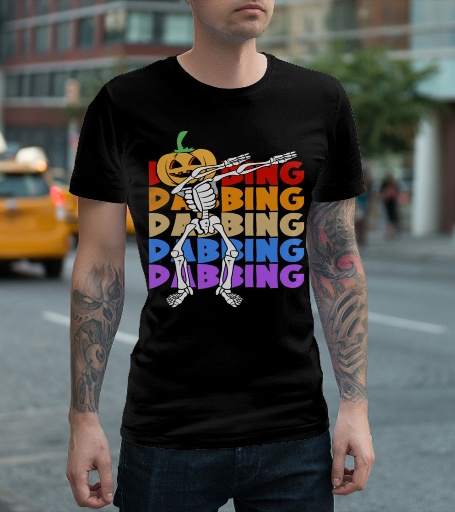 Retro Vintage Dabbing Pumpkin Head Skeleton Halloween T-Shirt