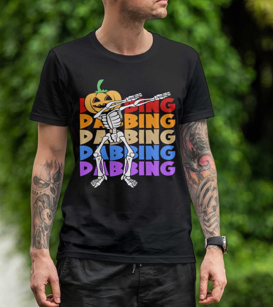Retro Vintage Dabbing Pumpkin Head Skeleton Halloween T-Shirt