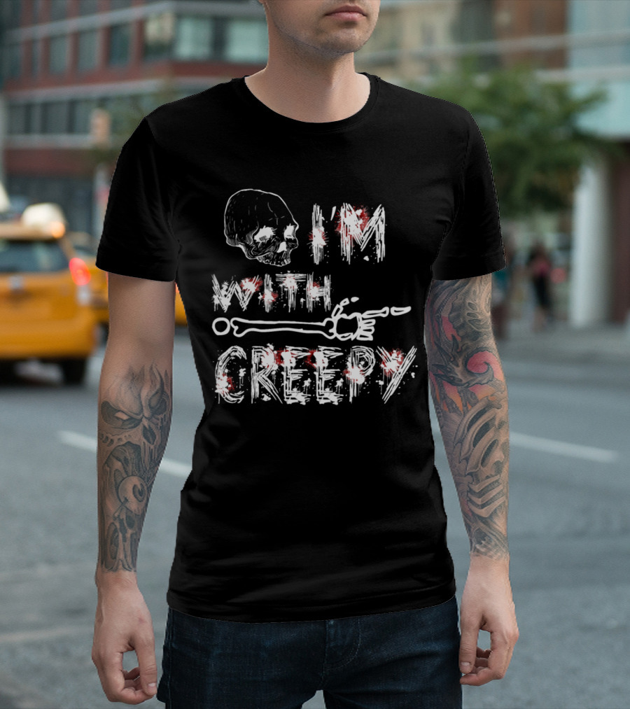 I'm With Creepy Skull And Bone Arrow T-Shirt