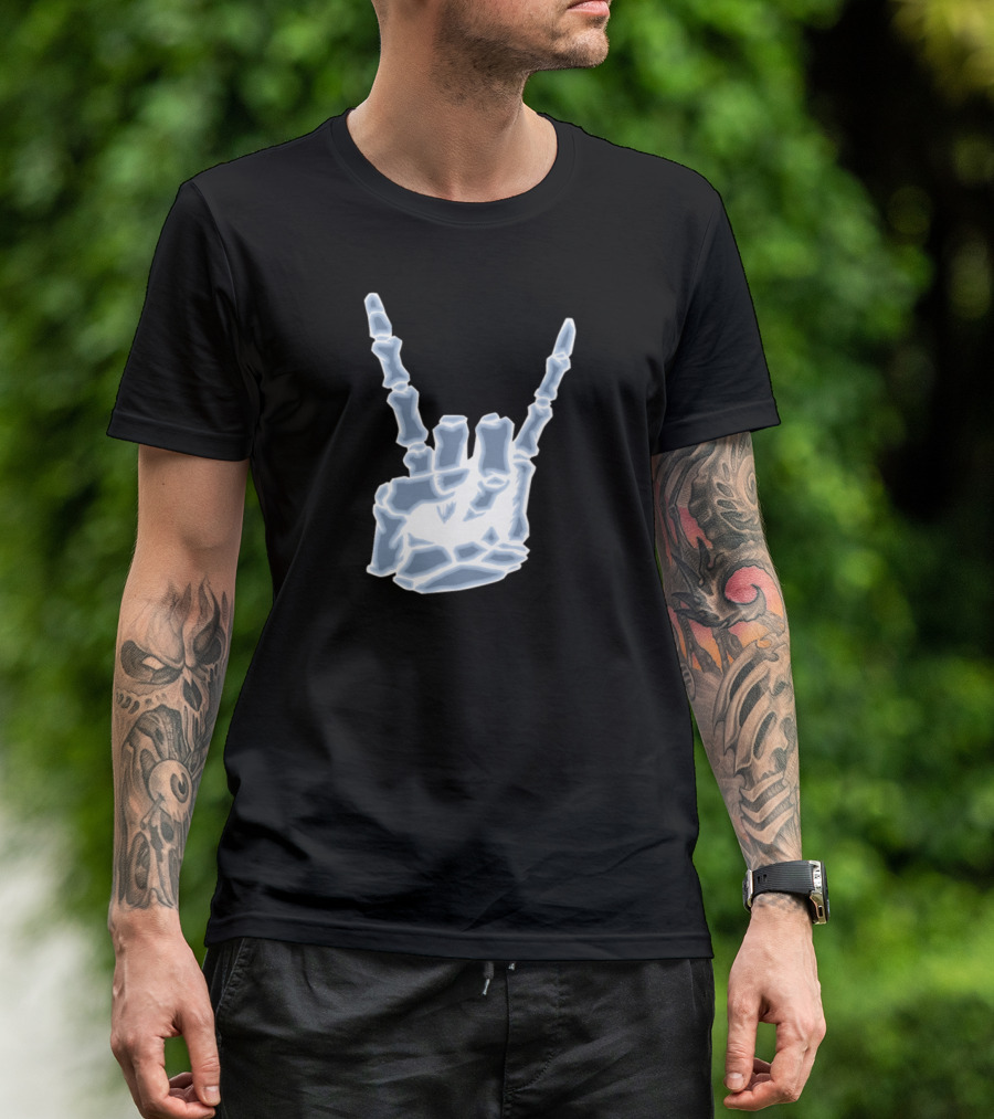 Rock On XRay Skeleton Heavy Metal Hand Gesture T-Shirt