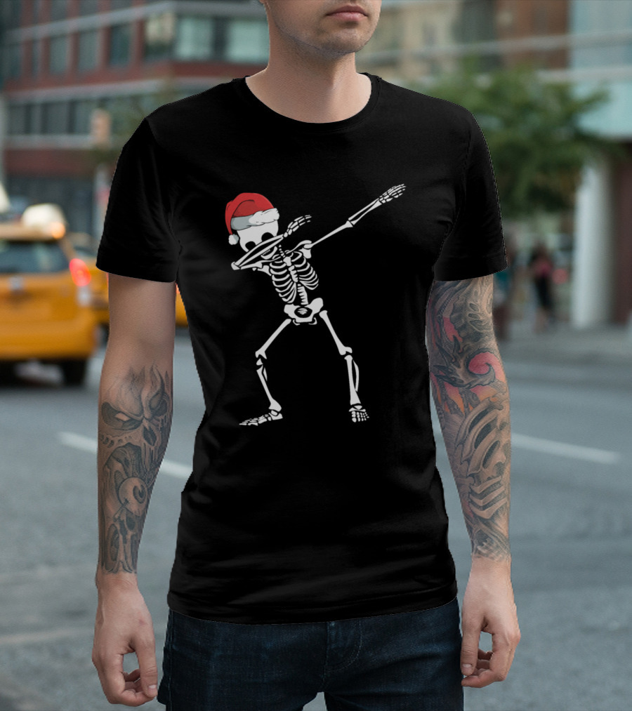 Dabbing Skeleton Santa Hat Christmas T-Shirt
