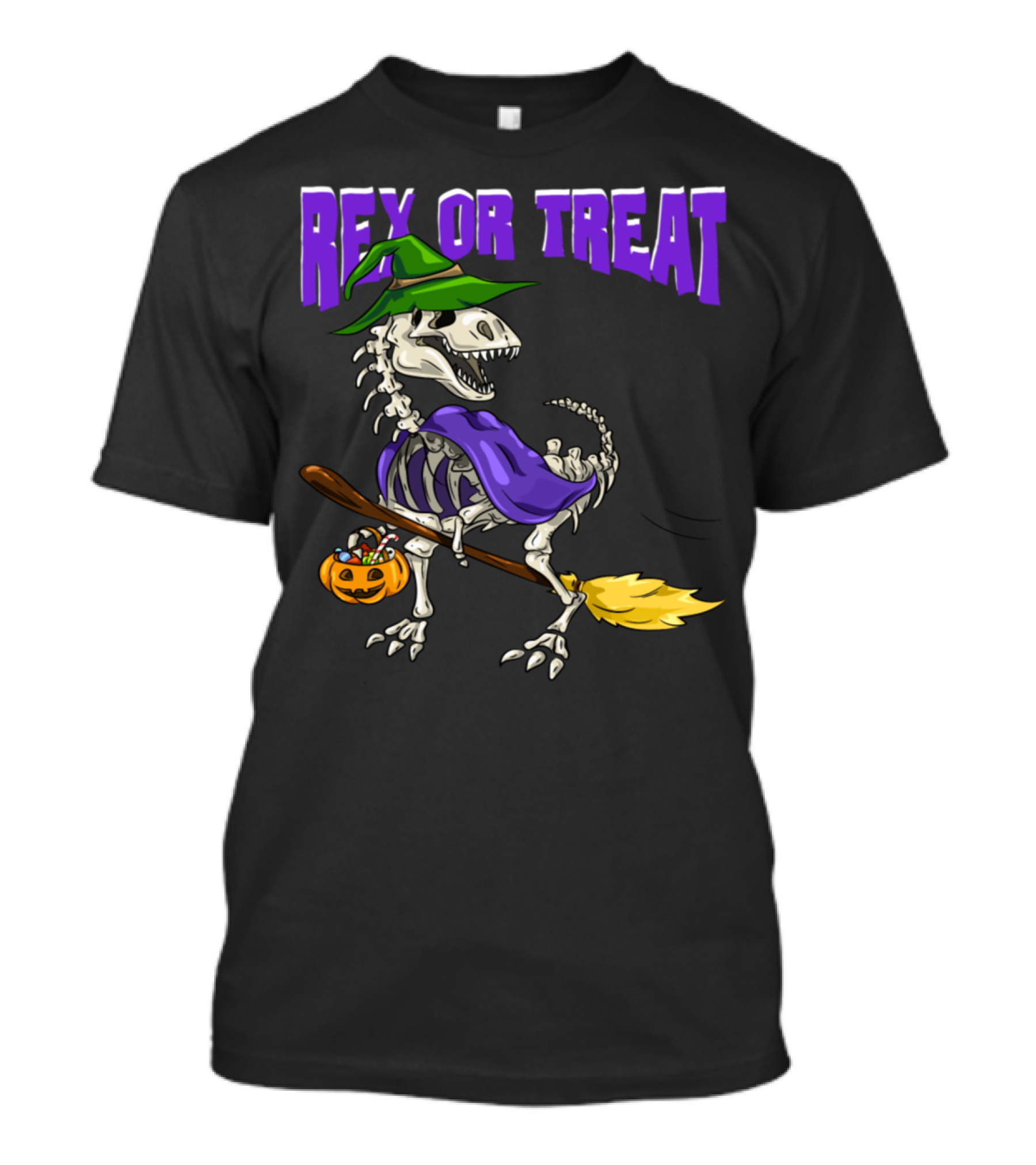 Rex Or Treat Halloween Skeleton Dinosaur Witch T-Shirt