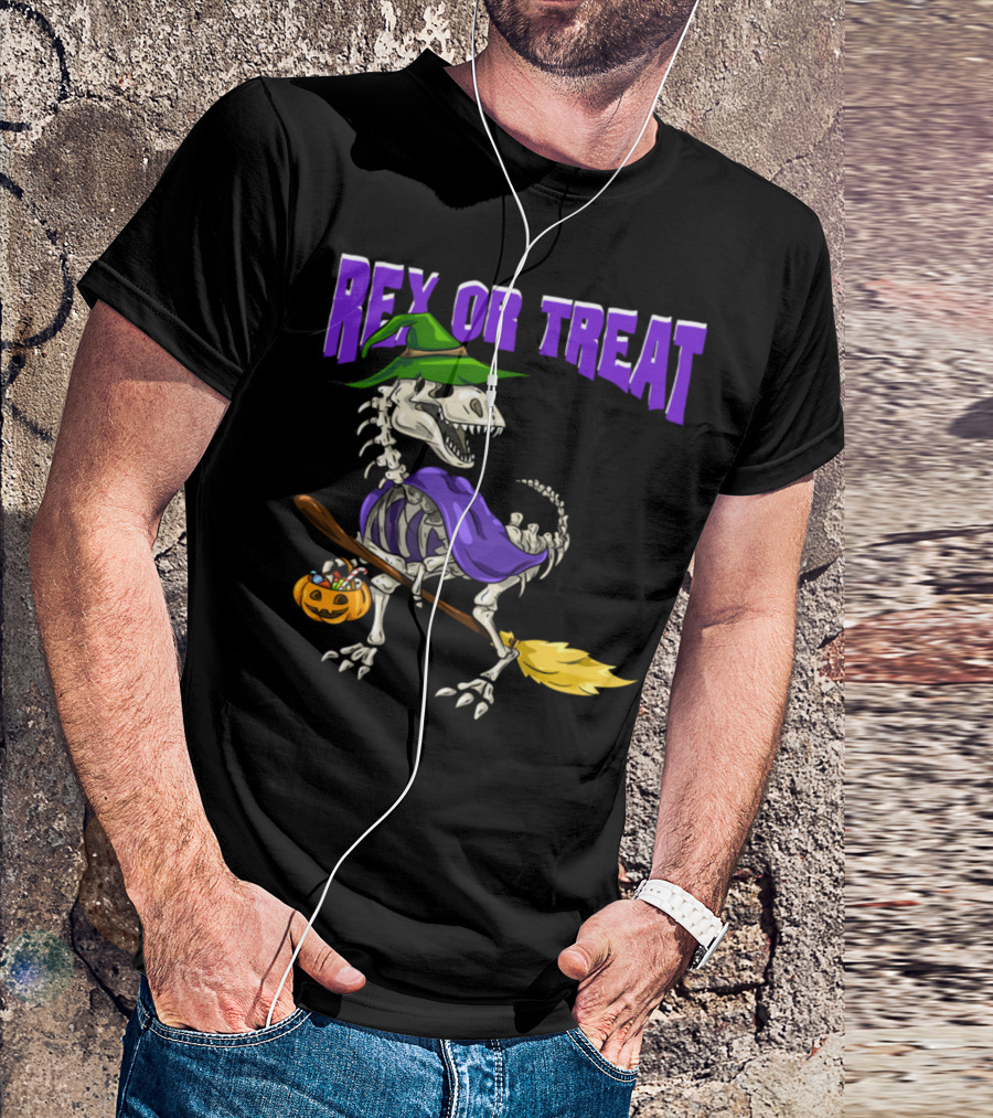Rex Or Treat Halloween Skeleton Dinosaur Witch T-Shirt