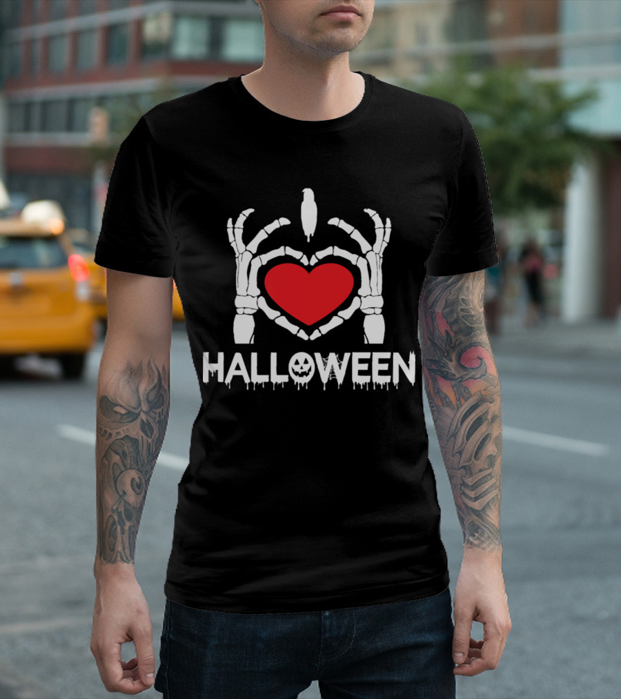 Halloween Skeleton Heart Hands Love T-Shirt
