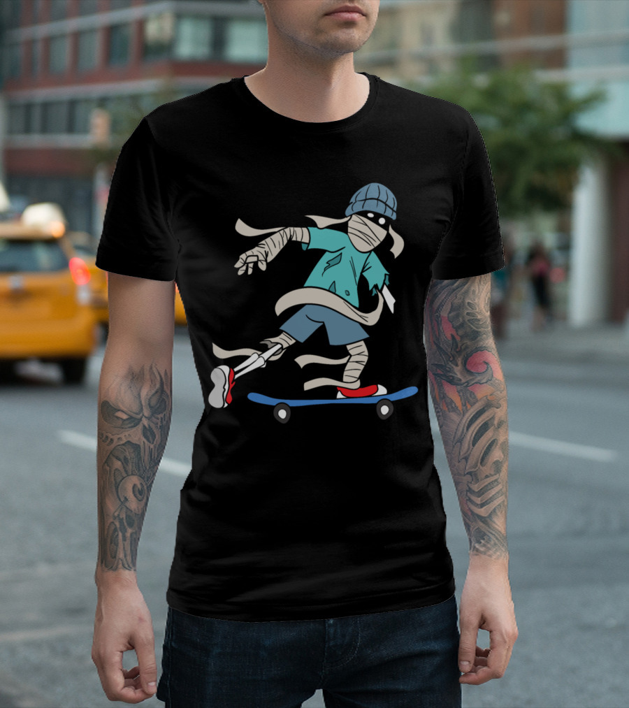 Skateboarding Skeleton Skater in Bandages T-Shirt