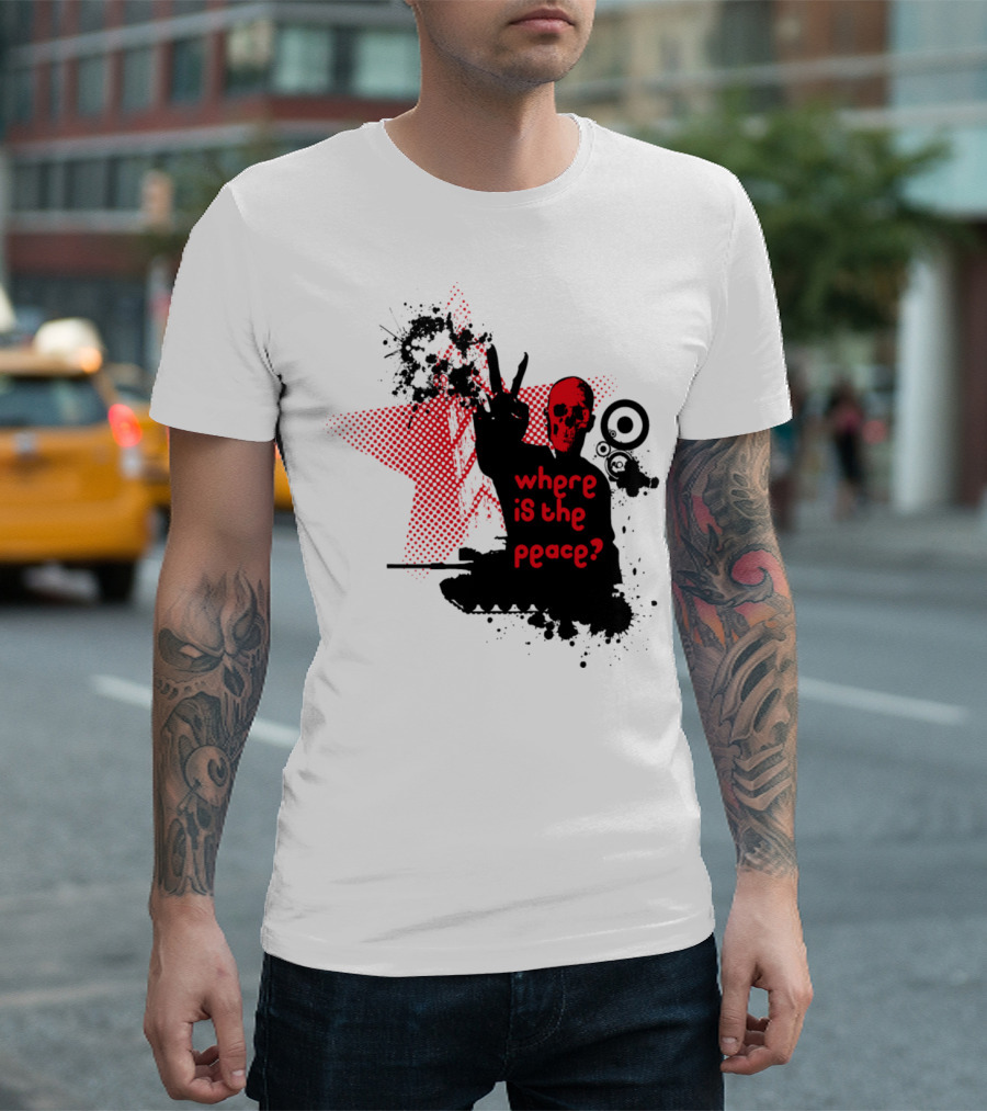 Where Is the Peace Skeleton Red Star Vector Image T-Shirt