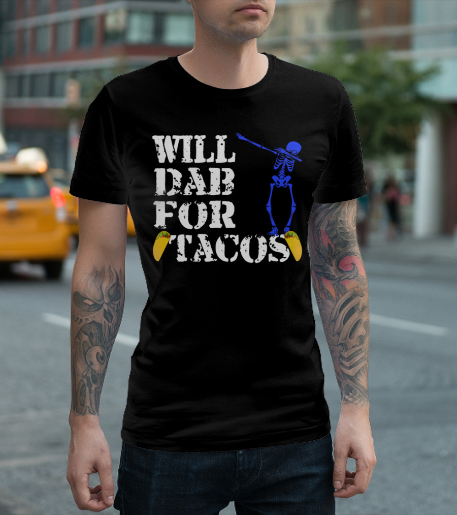 Will Dab For Tacos Funny Halloween Blue Skeleton T-Shirt