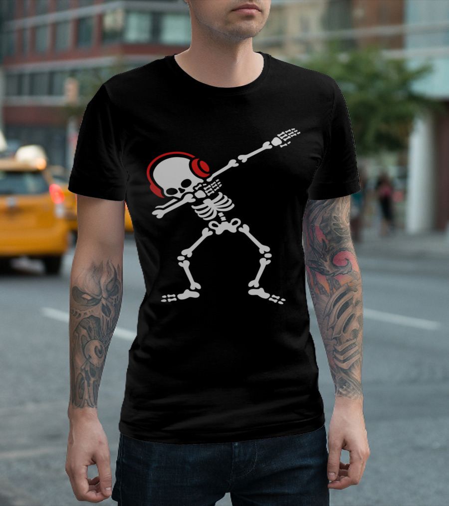 Skeleton Dab Headphones Music T-Shirt
