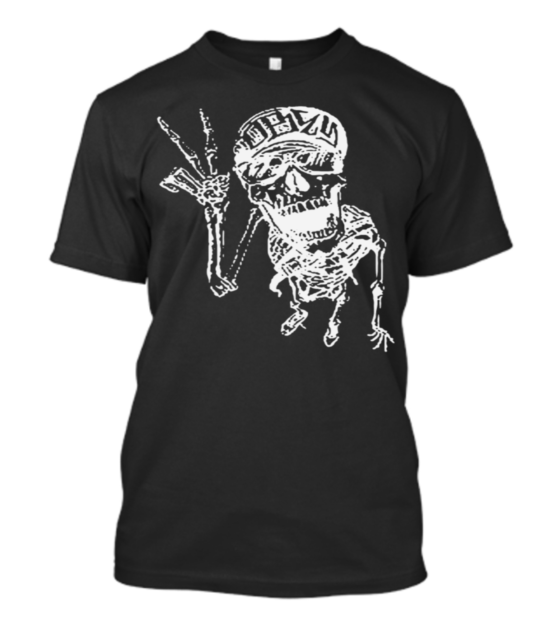 Skeleton Peace Hand Gesture With Skull In Sunglasses And Cap T-Shirt
