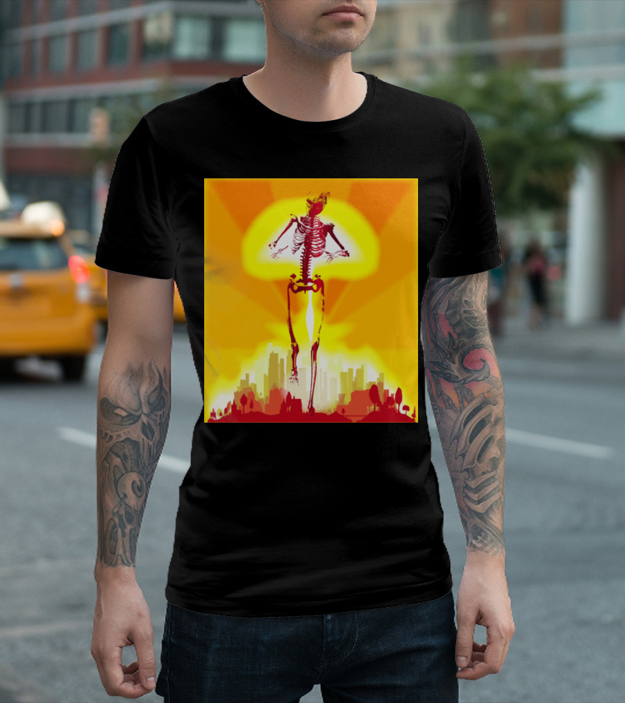 Horror of War Bomb Blast Skeleton Over City Explosion T-Shirt