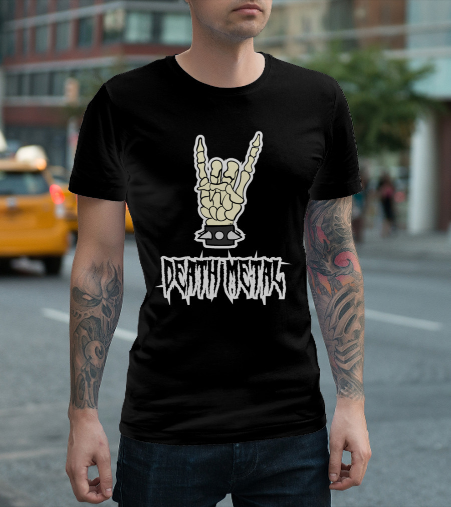 Death Metal Skeleton Hand Horns T-Shirt