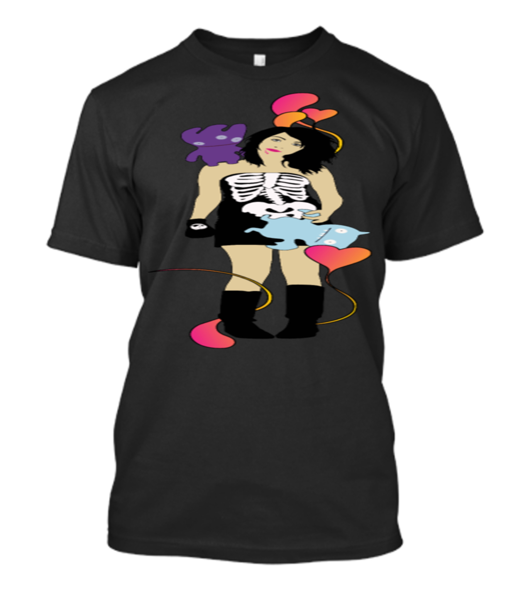 Emo Girl Skeleton Dress Cute Monsters Hearts Balloons T-Shirt
