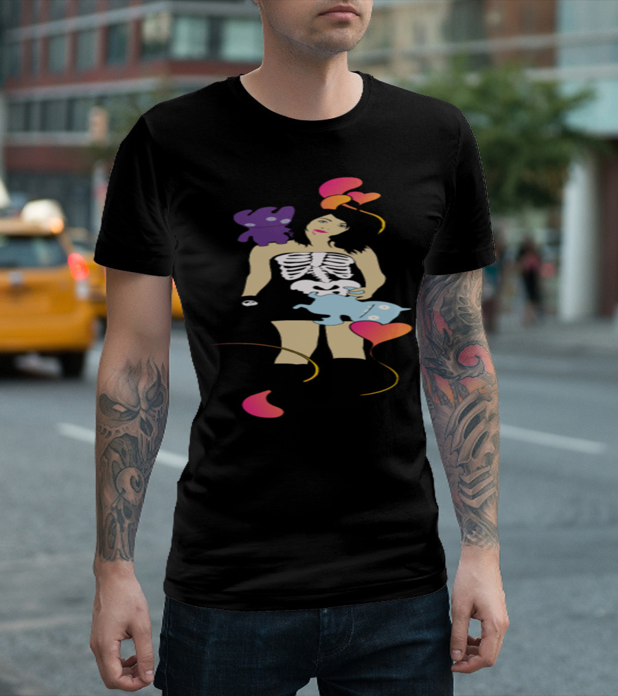 Emo Girl Skeleton Dress Cute Monsters Hearts Balloons T-Shirt