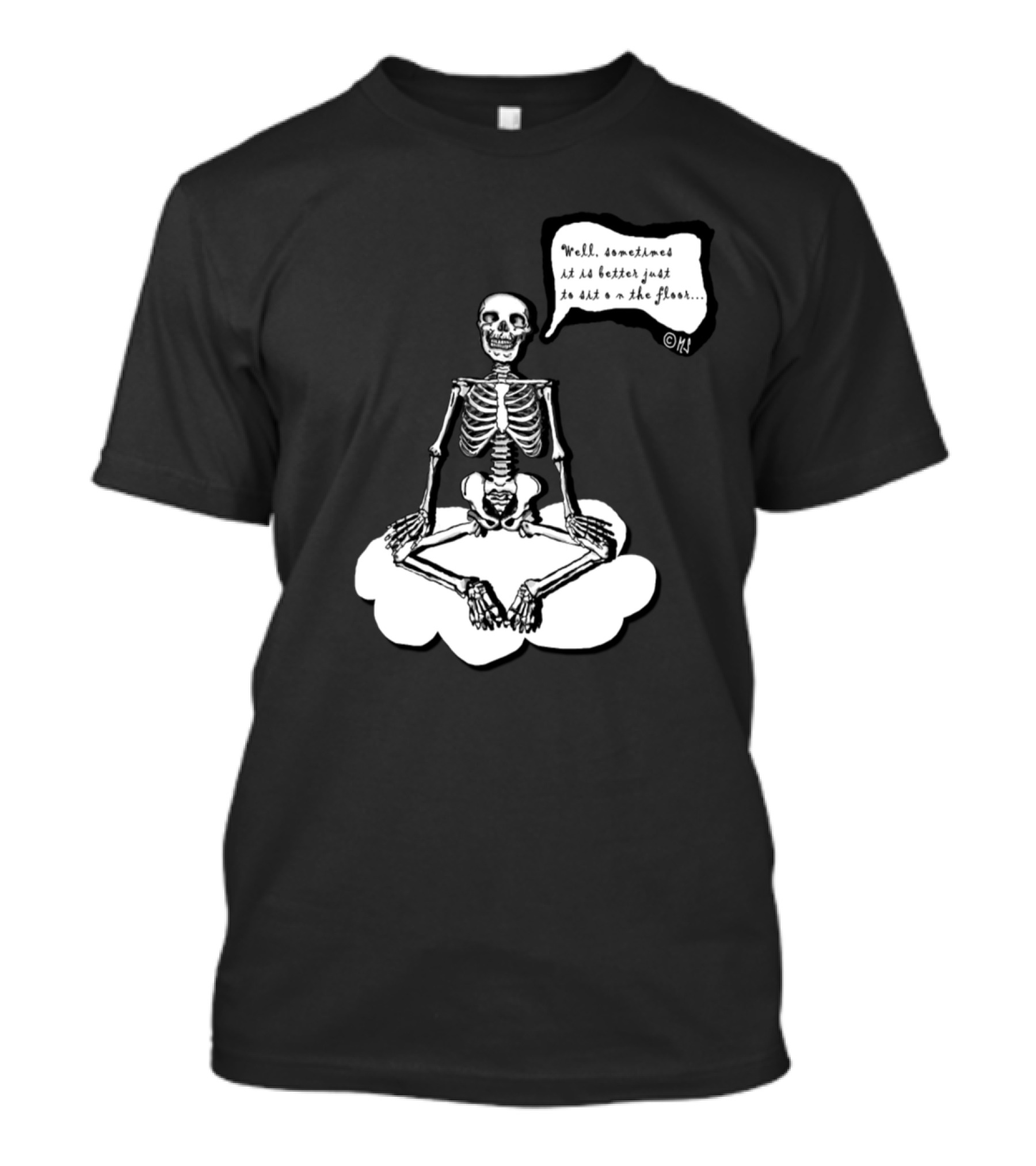 Flying Yoga Skeleton Meditation On Cloud With Humorous T-Shirt