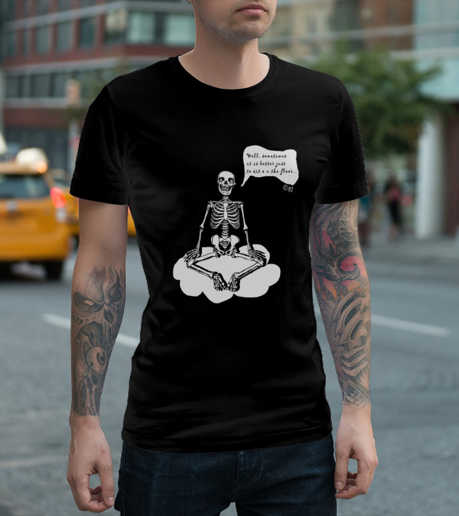 Flying Yoga Skeleton Meditation On Cloud With Humorous T-Shirt