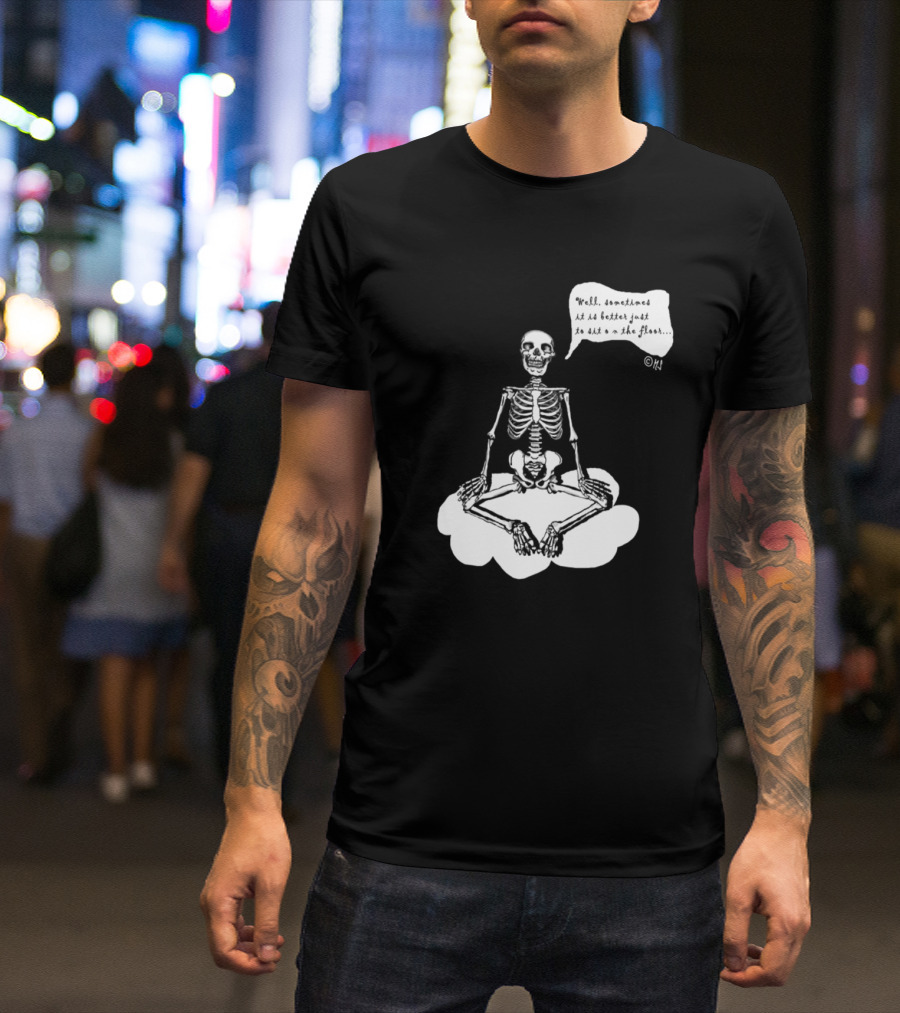 Flying Yoga Skeleton Meditation On Cloud With Humorous T-Shirt