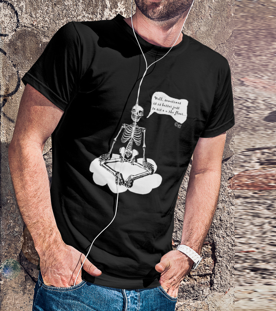 Flying Yoga Skeleton Meditation On Cloud With Humorous T-Shirt