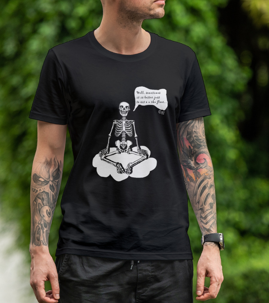 Flying Yoga Skeleton Meditation On Cloud With Humorous T-Shirt