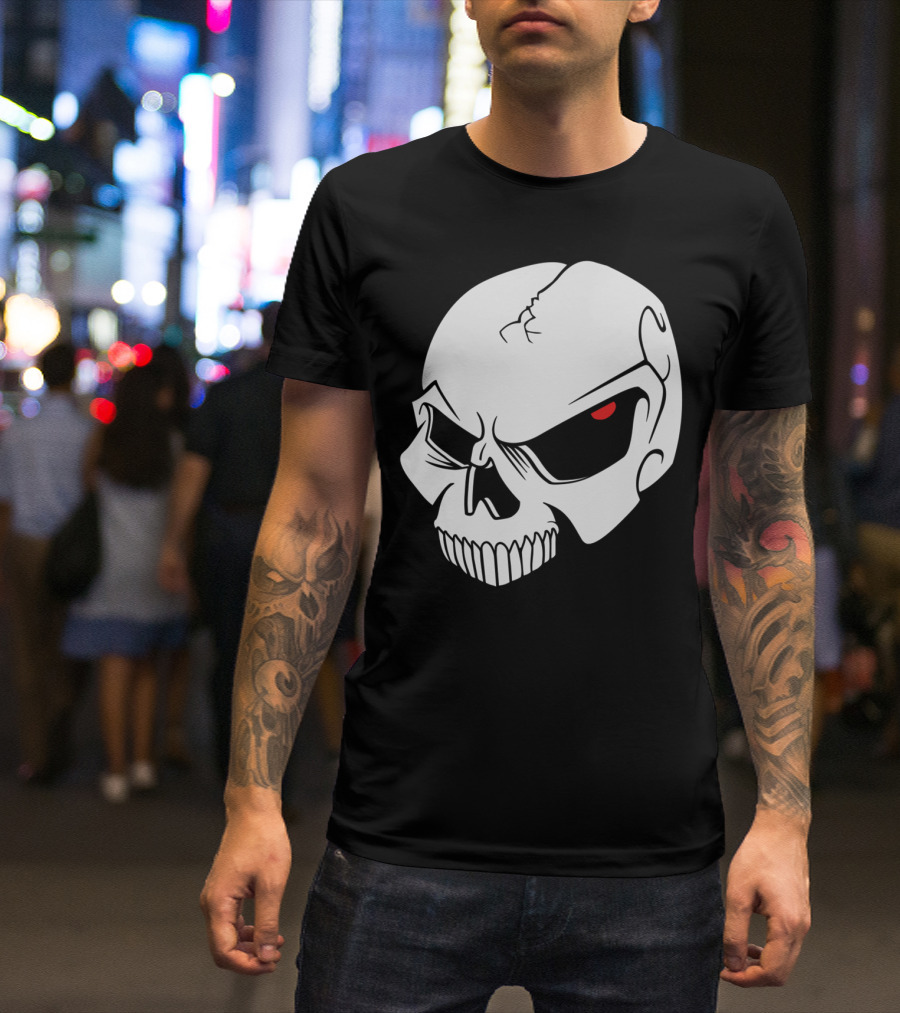 EvilSkull Red-Eyed Grinning Skull T-Shirt