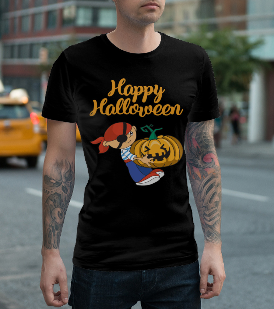Happy Halloween Pirate With Grinning Pumpkin T-Shirt