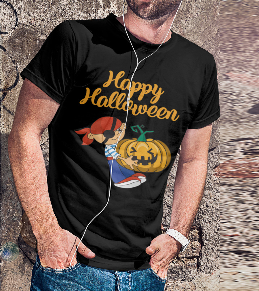 Happy Halloween Pirate With Grinning Pumpkin T-Shirt
