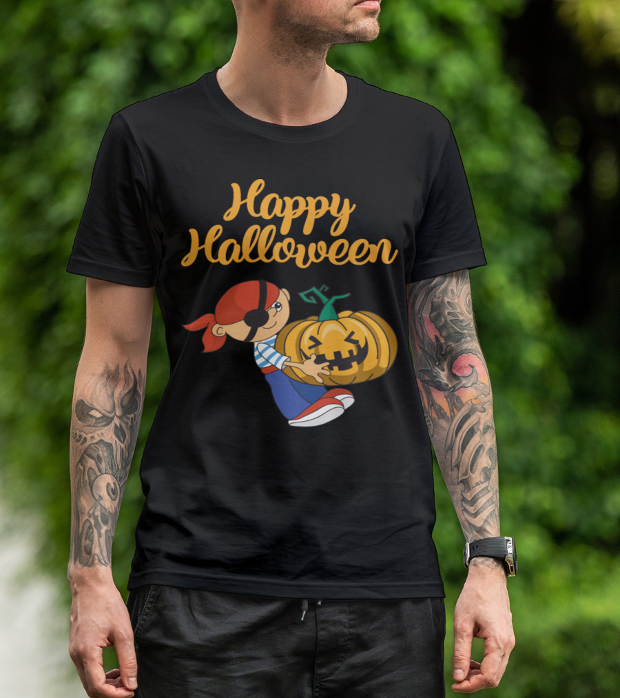Happy Halloween Pirate With Grinning Pumpkin T-Shirt