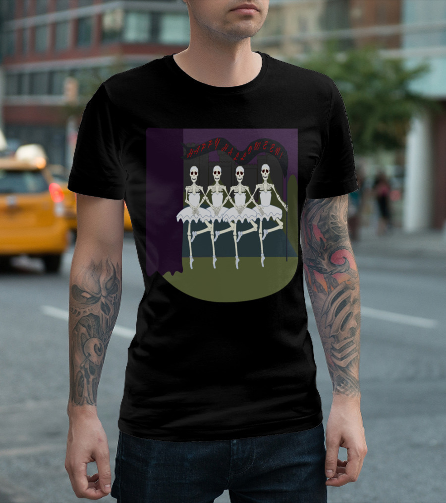 Happy Halloween Dancing Skeletons Ballerinas T-Shirt