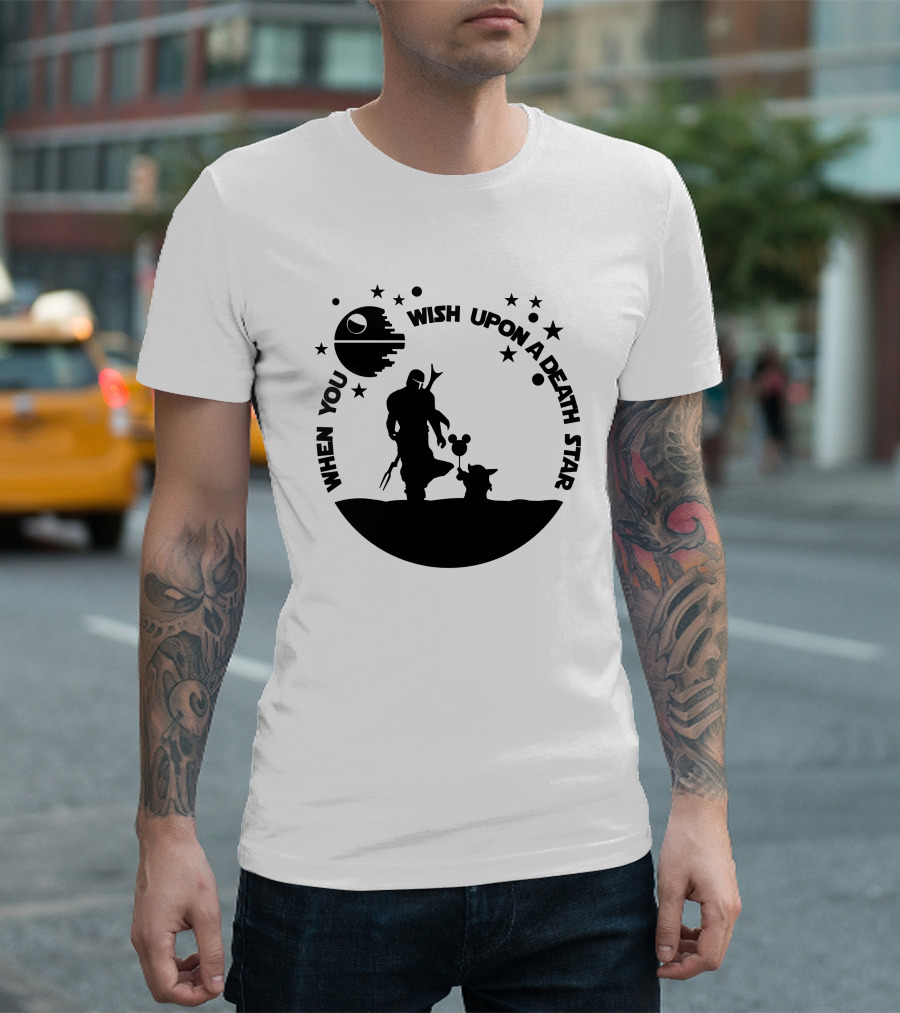 When You Wish Upon a Death Star with Galactic Silhouettes and Stars T-Shirt