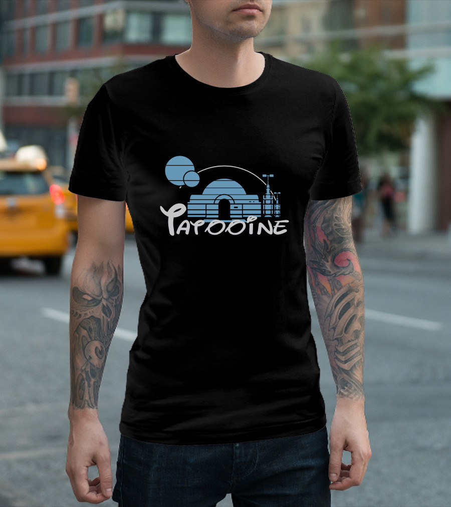 Tatooine Desert Landscape with Twin Moons and Building Outline T-Shirt