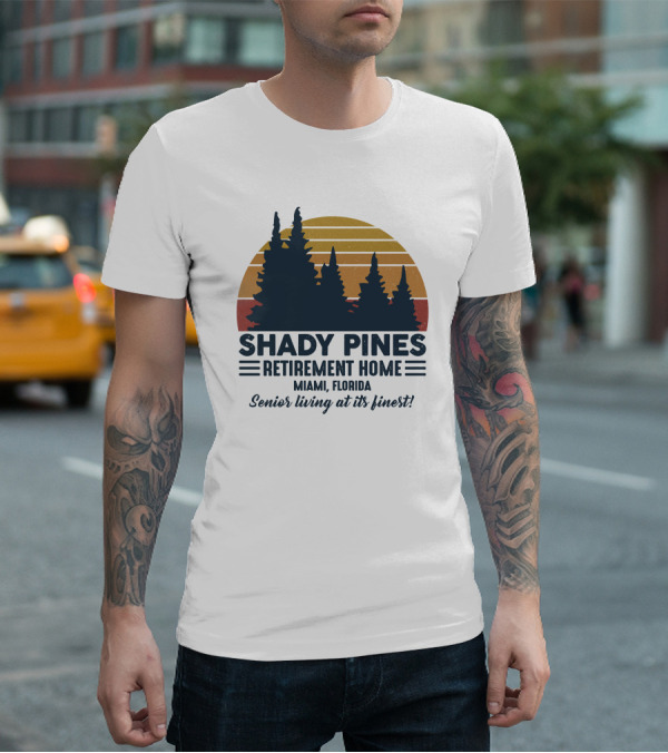 Shady Pines Retirement Home Miami Florida Senior Living At Its Finest Vintage Sunset Forest T-Shirt