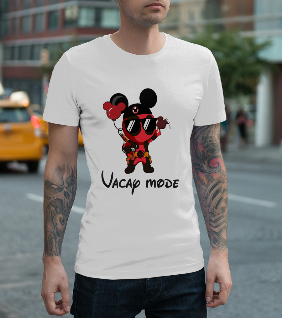 Deadpool Vacay Mode Mickey Ears Balloons Chocolate Ice Cream T-Shirt