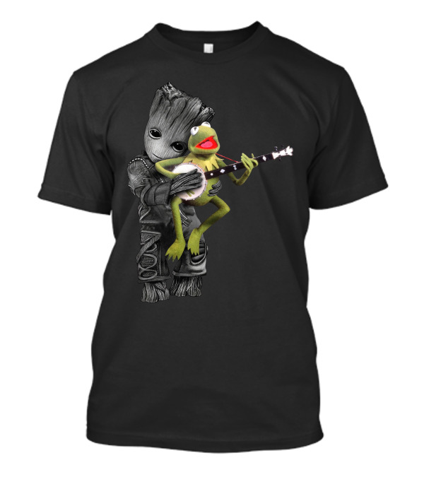 Groot Hugging Kermit Playing Banjo T-Shirt