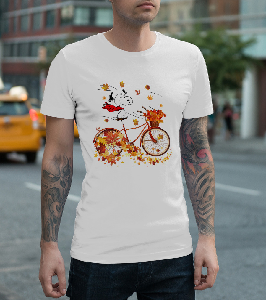 Snoopy Bicycle Autumn Leaves Ride T-Shirt