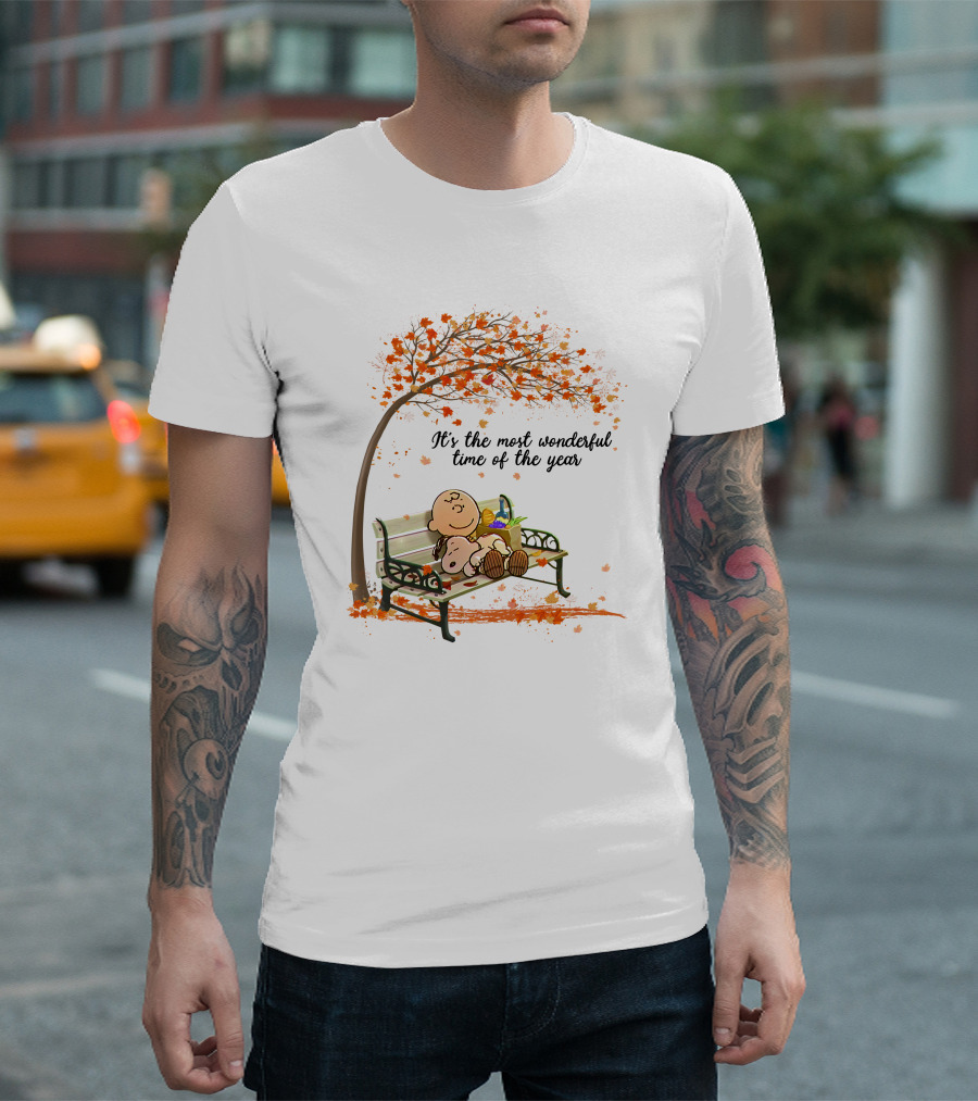 It's The Most Wonderful Time Of The Year Autumn Leaves Bench Scene T-Shirt
