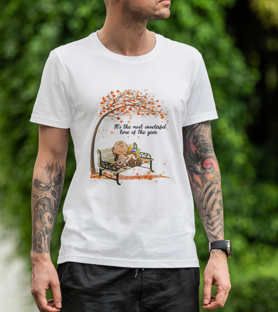 It's The Most Wonderful Time Of The Year Autumn Leaves Bench Scene T-Shirt