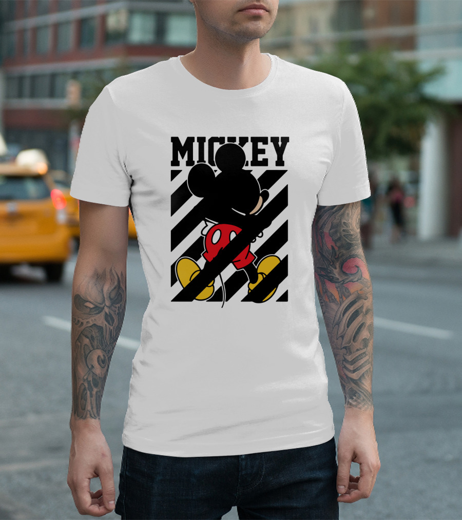 Mickey Mouse Black And White Stripes Red Yellow T-Shirt