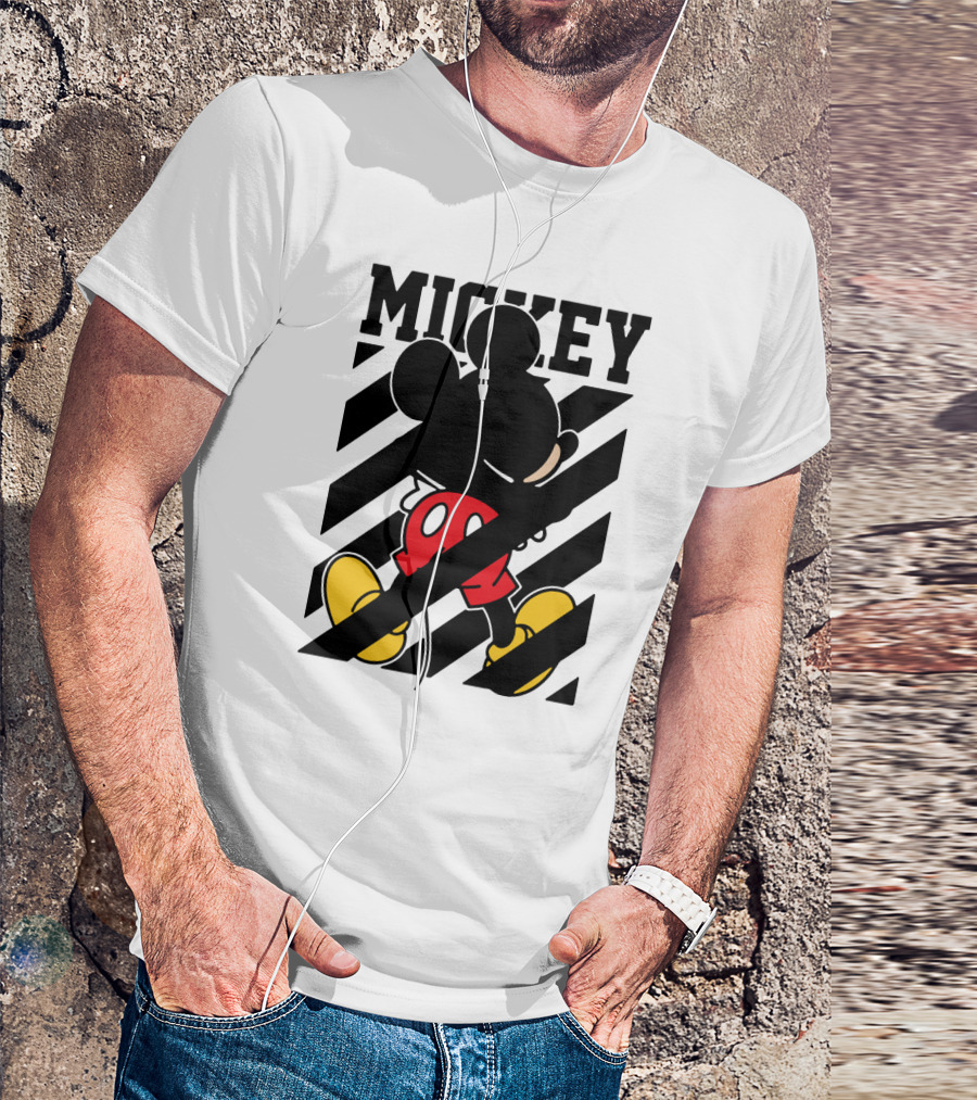 Mickey Mouse Black And White Stripes Red Yellow T-Shirt