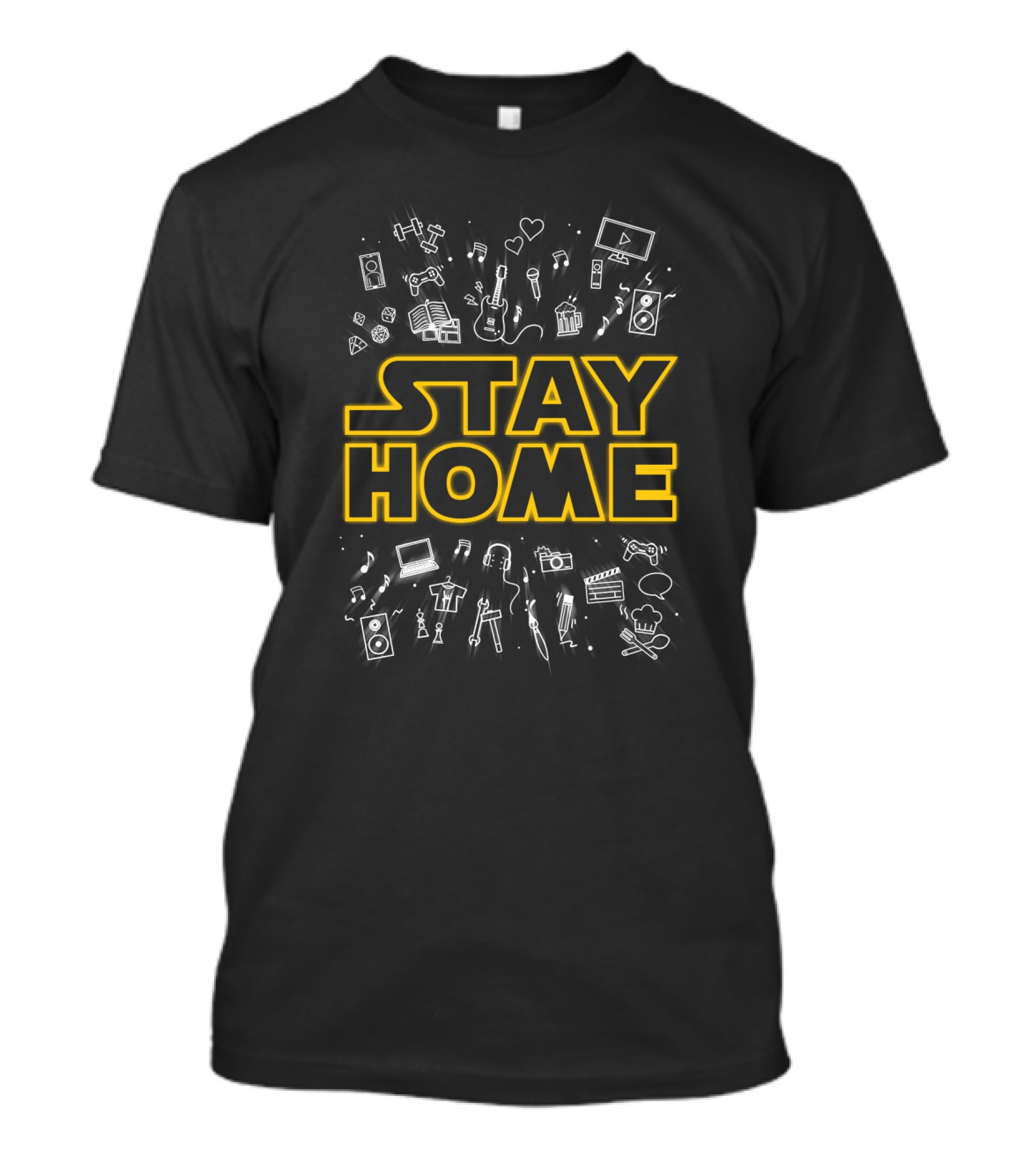 Stay Home DIY Music Gaming Cinema Book Cooking Fitness Icons T-Shirt