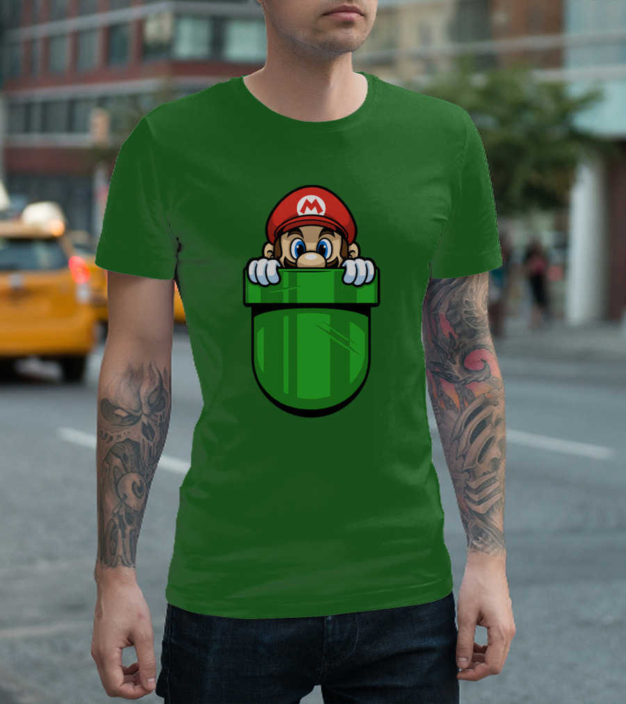 Super Mario Peeking from Green Warp Pipe T-Shirt