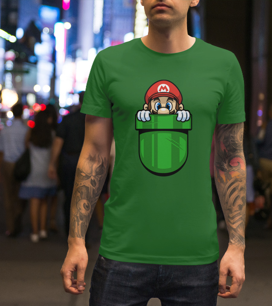 Super Mario Peeking From Green Warp Pipe T-Shirt