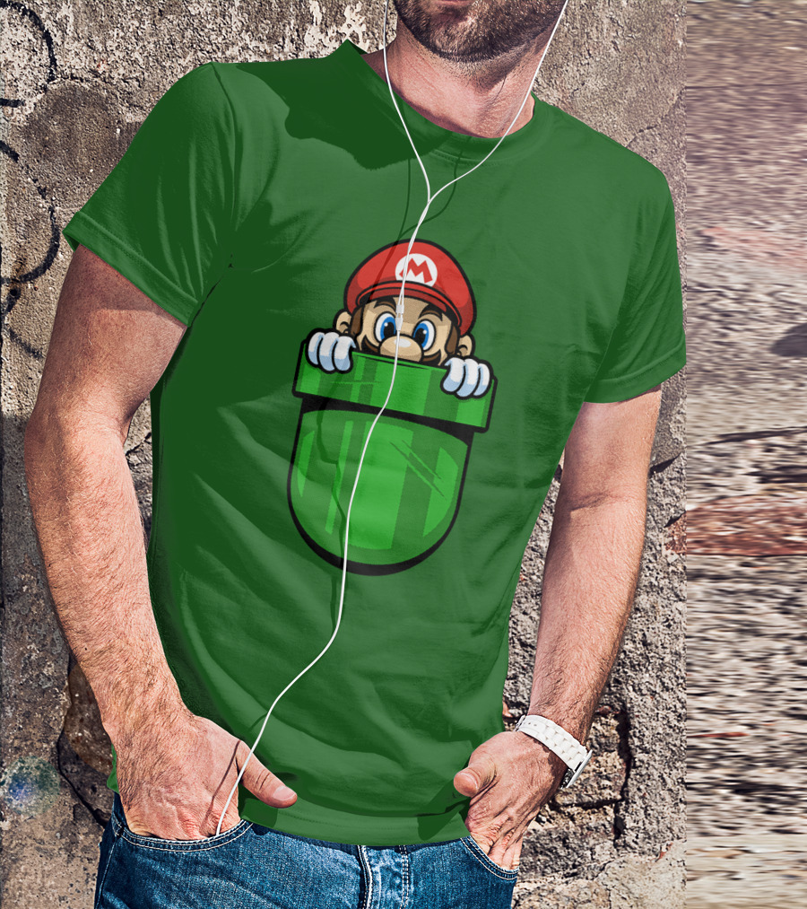 Super Mario Peeking From Green Warp Pipe T-Shirt