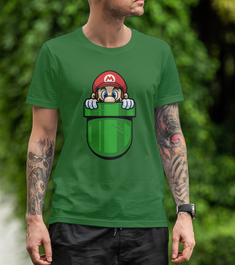 Super Mario Peeking From Green Warp Pipe T-Shirt