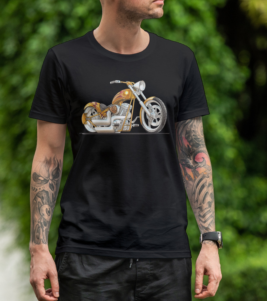 Best Motorcycle Custom Chopper Fiery Chrome T-Shirt