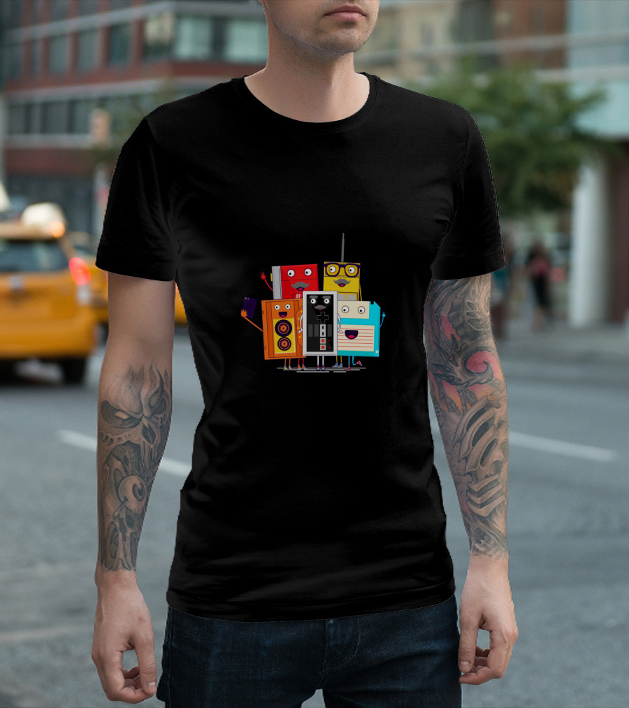 Retro Selfie Featuring Cassette Console Camera VHS Floppy Disk T-Shirt