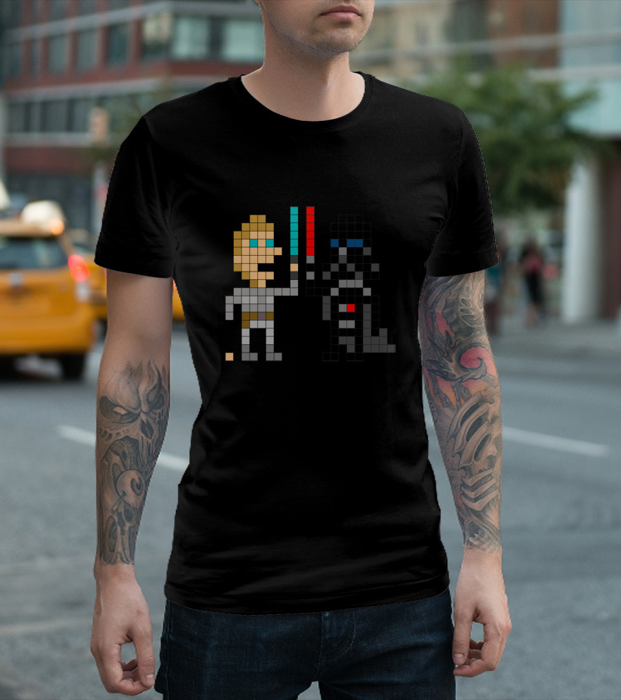 Pixel Art Son vs Father Lightsabers Iconic Battle 8-Bit T-Shirt