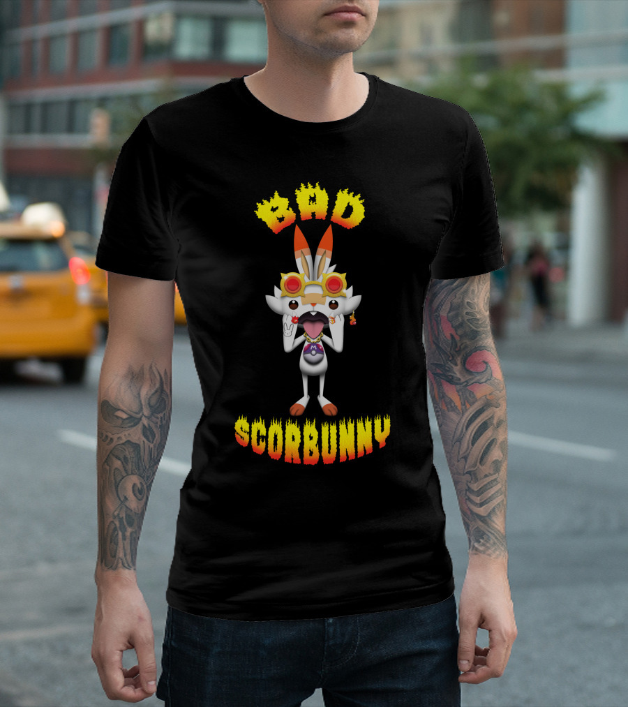 Bad ScorBunny In Cool Shades With Peace Sign And Glowing Text T-Shirt