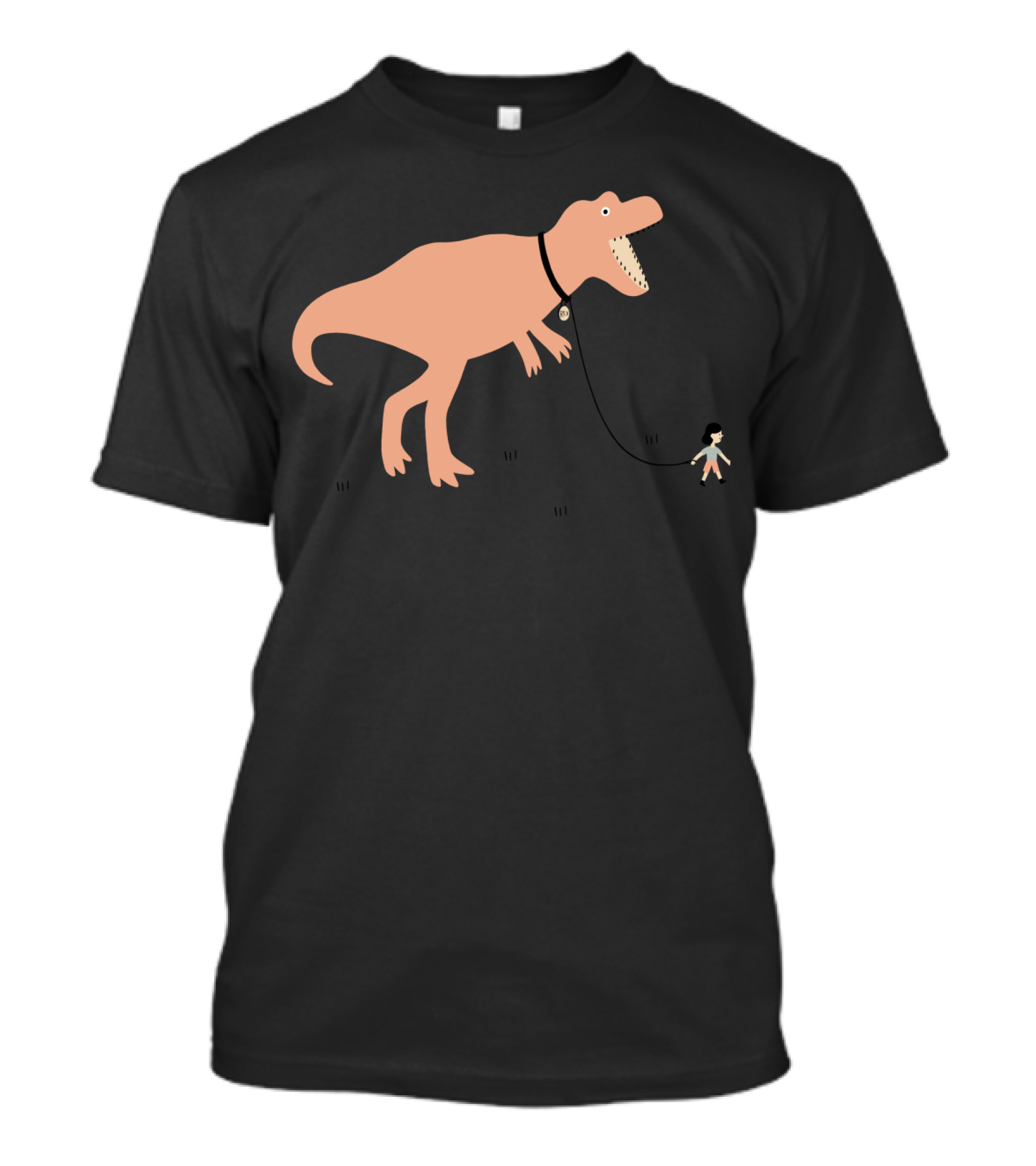 Walking With Rex: Playful T-Rex Leashed By Child T-Shirt